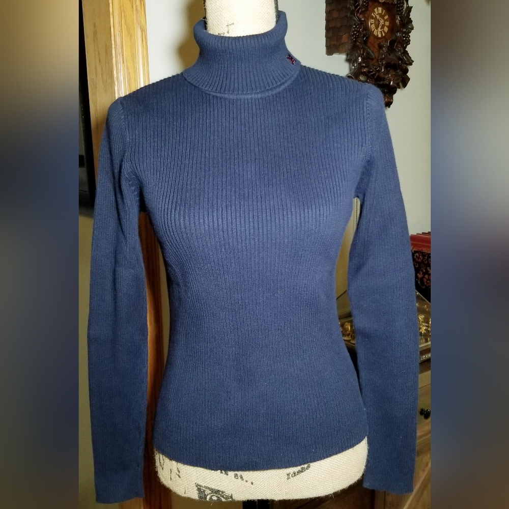 NWOT - Lauren Ralph Lauren Navy Blue 100% Cotton Ribbed Turtleneck, Size S